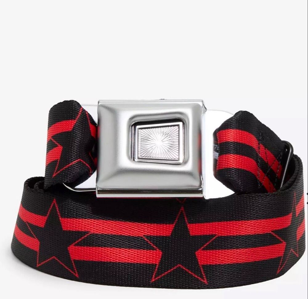 Buckle-Down Black & Red Stripe Star Seat Belt Belt Nwot One Size Unisex